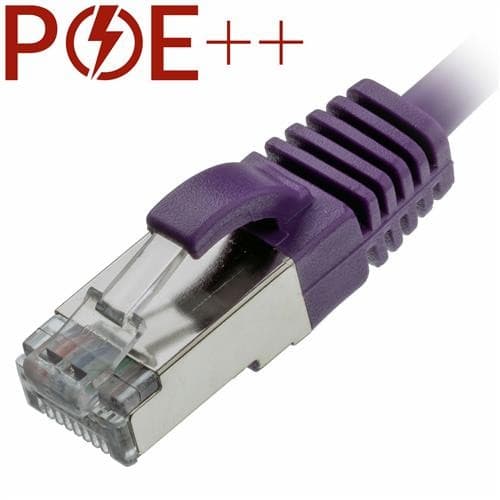 Violet 3m Cat6a RJ45 cable with a slim, snagless booted design, featuring a clear connector and a sturdy 30AWG U/FTP construction, suitable for high-speed networking.