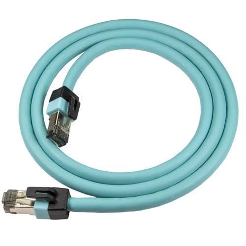 Aqua-colored 3m Cat8 Ethernet patch cable with snagless connectors, featuring a flexible LSOH material and 24AWG construction for high-speed data transmission.