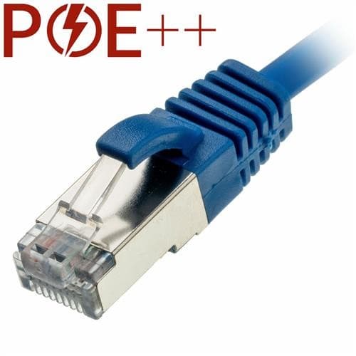 Blue 5m Cat6a RJ45 Ethernet cable with a slim, snagless booted design, featuring a transparent connector and a 30AWG U/FTP LSOH construction for enhanced flexibility and performance.