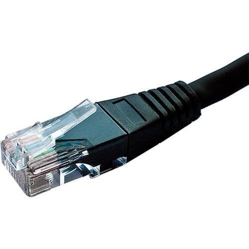 Black 8m Cat5e RJ45 Ethernet cable with a flush moulded boot, featuring a transparent connector and 24AWG U/UTP PVC material.