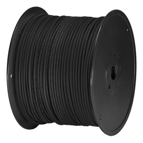 Black Cablenet Cat6 U/UTP LSOH 24AWG stranded patch cable on a spool, featuring a durable design, suitable for networking applications, with a length of 305 meters.