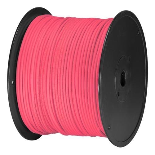 Pink Cat6 U/UTP PVC patch cable on a black spool, 24AWG stranded, with a length of 305 meters, designed for high-speed networking.
