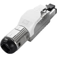 Cablenet Cat6a RJ45 FTP plug, silver metal body, white latch, black tip, designed for field termination.