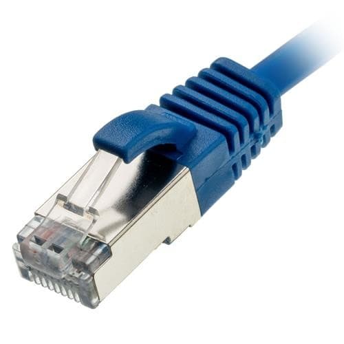Blue 0.25-meter networking cable with a slim design, featuring a transparent connector and a sturdy clip for secure connection, labeled as Cablenet CNL C6 UTP 30AWG.