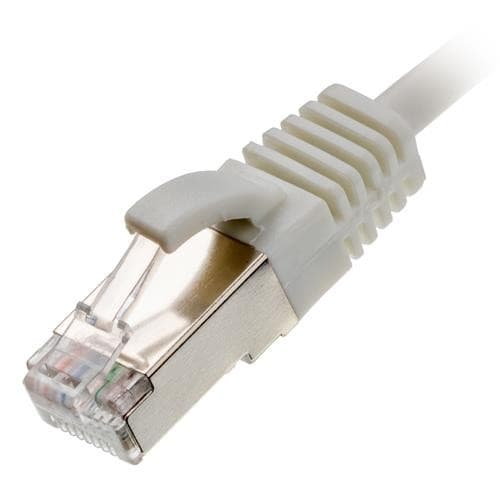 White, slim Ethernet cable with a clear plastic connector and metal clip, labeled as "Cablenet CNL 1M C6 Wh UTP Ls 30AWG Slim SB."
