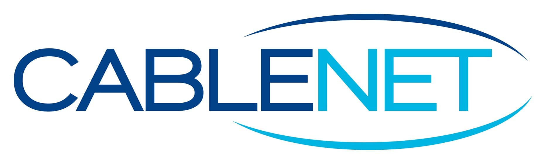 Blue and teal "CABLENET" logo with a sleek design, featuring bold lettering and an oval outline, representing a fiber optic cable product.