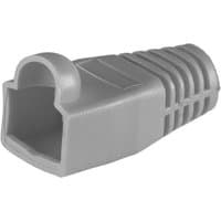 Grey Cablenet RJ45 Cat6a boot with ribbed texture and 6.5mm diameter, designed for network cable protection.