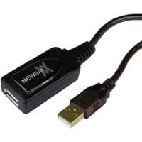 Black 20m USB 2.0 active repeater cable with rectangular connector and gold-plated USB plug.