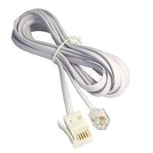 White 3-meter telephone cable featuring a flat design with two connectors: a modular RJ11 and an RJ12, secured with a plastic tie.