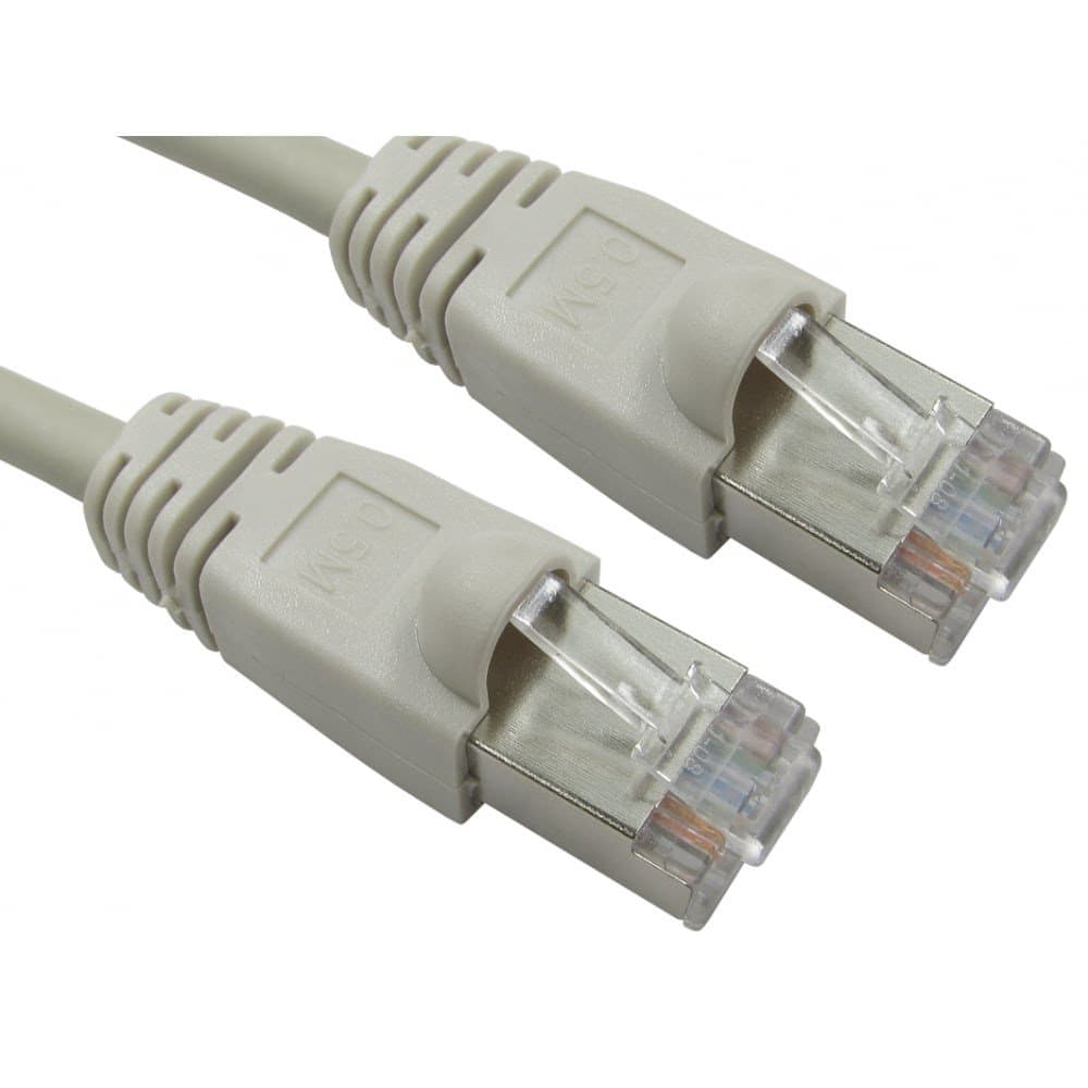 Grey 30m Cat6 FTP networking cable featuring two clear RJ45 connectors, designed for high-speed data transmission.