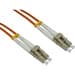 10m OM2 fibre cable with orange outer sheathing, featuring two LC connectors at each end with beige plastic housings.