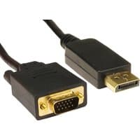 Black 1m Cables Direct DisplayPort to VGA cable with gold-plated connectors, thick black casing, and VGA D-Sub end.