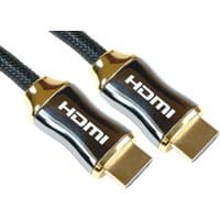 Black 2m HDMI cable with gold-plated connectors, braided exterior, and "HDMI" printed on the metallic connector housing.