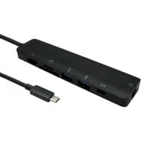 Black Cables Direct NLUSB3C-7PHUB dock with multiple USB 3.2 Gen 1 ports, slim design, and attached USB-C cable.