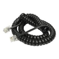 Coiled black RJ-10 telephone cable, 3 meters long, featuring clear plastic connectors on both ends.
