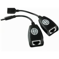Black Cables Direct USB-BOOSTA-1 adapter with RJ-45 ports and USB connectors, featuring a compact design.