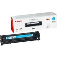 Canon 716 Cyan toner cartridge, black with blue label, next to white and red packaging box.