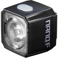 Black Cateye Nano-F front light, 60 lumens, USB rechargeable, with transparent lens and white power button.