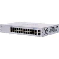 Cisco Business CBS110-24T-D switch, 24 GE ports, 2x1G SFP, silver casing, vented sides, compact design.