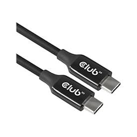 Black USB-C cable with two connectors, featuring a sleek design and the "Club3D" logo on each plug, measuring 5 meters in length.
