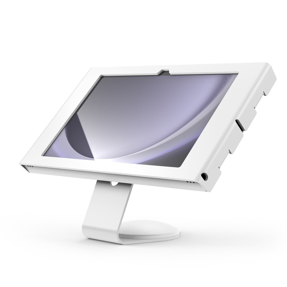 Black wall mount for the Galaxy Tab A9+, featuring a secure enclosure and a sleek design, ideal for displaying tablets in various settings.