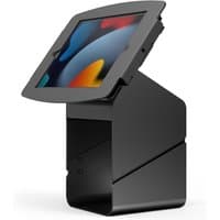 Black Compulocks iPad 10.2" kiosk with angled enclosure and sturdy base for secure tablet display.