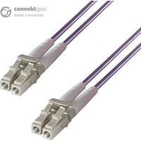 Purple connektgear 20m duplex fibre optic cable with beige connectors, OM4 50/125 micron.