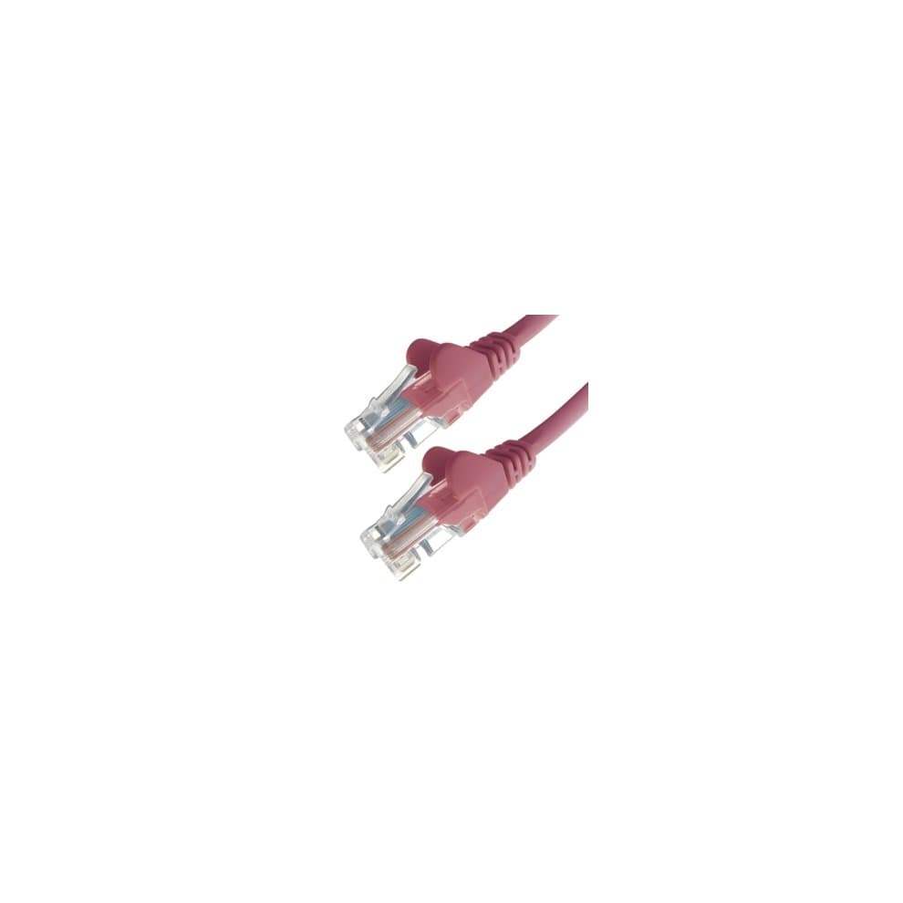 Red 2m RJ45 CAT6 UTP stranded flush moulded network cable with transparent connectors on both ends, designed for high-speed data transmission.