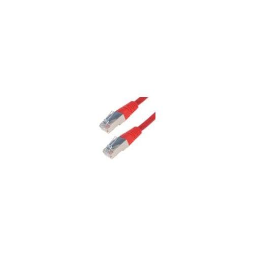Red 2-meter Cat6a S/FTP networking cable with silver connectors on both ends, designed for high-speed data transmission.