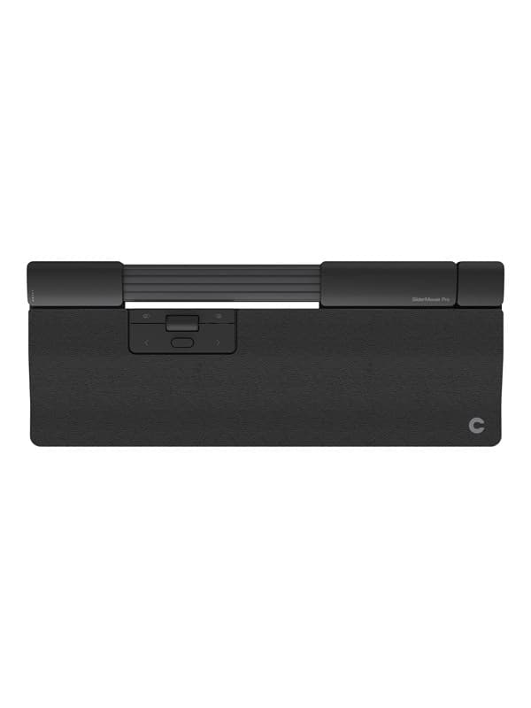 Black vegan leather wireless mouse with a sleek design, featuring a sliding mechanism, Bluetooth connectivity, and a rechargeable battery.