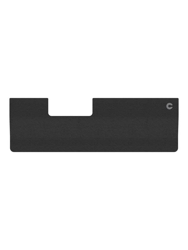 Black wrist rest with a textured surface, designed for use with RollerMouse Pro and SliderMouse, featuring a cut-out for ergonomic support.