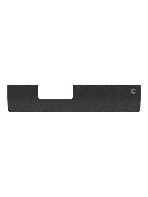 Black, slim wrist rest made of textured material, designed for use with RollerMouse Pro and SliderMouse Pro, featuring a cut-out for ergonomic support.