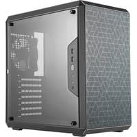 Black Cooler Master MasterBox Q500L Midi Tower with geometric side panel and front USB ports.