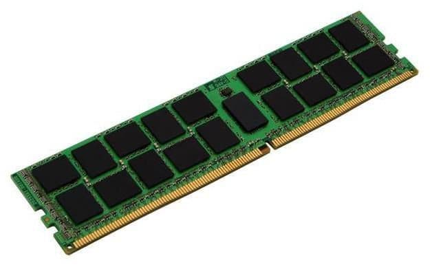 Green circuit board with 16 black memory chips and gold connectors, labeled as "CoreParts 8G Memory Module 3200Mhz."