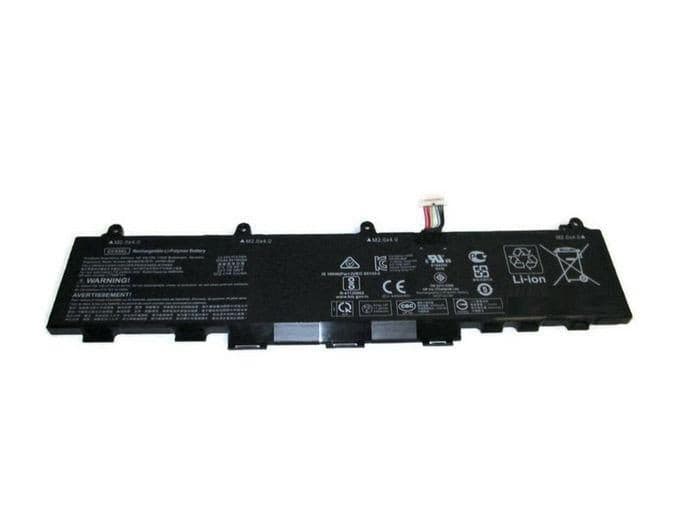 Black lithium-ion battery labeled "CoreParts Lpop Ery for HP 50Wh," featuring various safety and certification symbols, with a connector cable on one end.