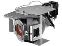 CoreParts ML12473 projector lamp features a silver metal housing with a clear glass lens, a black connector, and a sturdy mounting bracket for secure installation.