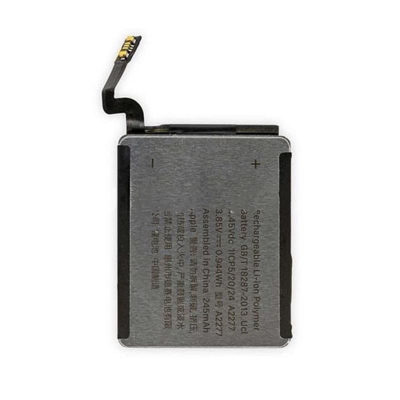 CoreParts MOBX-IWATCH5-40MM-05 is a rectangular, metallic mobile phone spare part battery with a black connector cable, featuring specifications printed on one side.