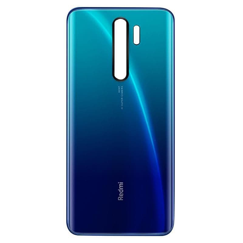 Back housing for Redmi Note 8 Pro, featuring a glossy gradient finish in blue and teal, with a sleek design and cutouts for camera and sensors.