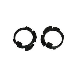Two black plastic roller bushings designed for printer and scanner accessories, featuring a circular shape with notched edges for secure fitting.
