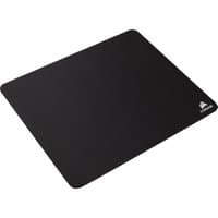 Black Corsair MM100 mouse pad with smooth surface and stitched edges, featuring Corsair logo in the bottom right corner.