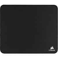 Black Corsair MM350 gaming mouse pad with smooth surface and stitched edges, featuring Corsair logo in bottom corner.