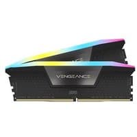 Black Corsair Vengeance RGB memory module with colorful LED strip, 32 GB 2 x 16 GB DDR5 288-pin DIMM.