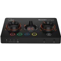 Black Creative Labs Sound Blaster GC7 with dual dials, LED indicators, and 7.1 channel USB connectivity.