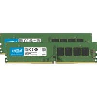 Crucial DDR4 memory module set, 32GB total, 2x16GB, green circuit boards with black chips and white labels.