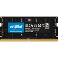 Black Crucial DDR5 SO-DIMM memory module with blue label and gold connectors, 48 GB capacity.