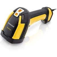 Black and yellow Datalogic PD9630-SR handheld barcode reader with ergonomic grip and wired connection.