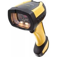 Yellow and black Datalogic PM9600-HP433RBK10 handheld 1D barcode reader with ergonomic grip and visible scanning lens.