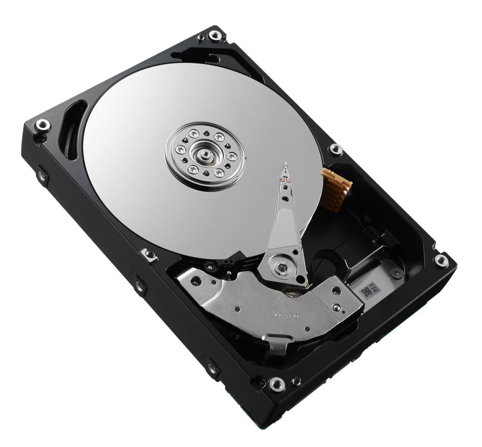Internal hard drive with a sleek black casing, featuring a shiny silver disk, 1.8 TB capacity, 10,000 RPM speed, and a 2.5" SAS interface.
