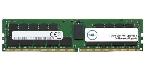 Dell 16 GB memory module featuring a green PCB, black memory chips, and white labels with the Dell logo and certification marks, designed for enhanced computer performance.