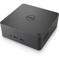 Black Dell 16 wired docking station with USB ports, power button, and ventilation slots.